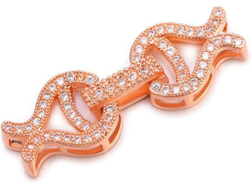 Ornate Triple Rose Gold Plated Fold Over Clasp with Cubic Zirconia