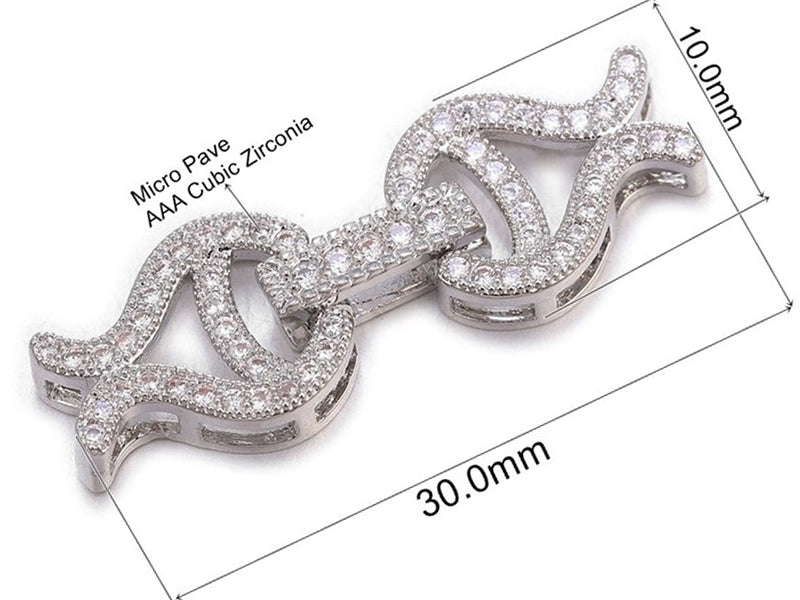 Ornate Triple White Gold Plated Fold Over Clasp with Cubic Zirconia