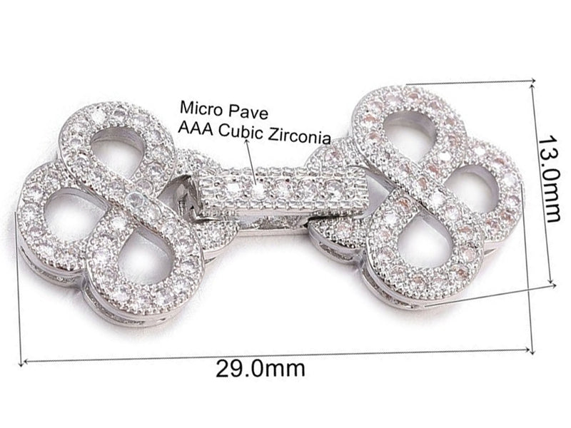 White Gold Plated Fold Over Clasp with Cubic Zirconia