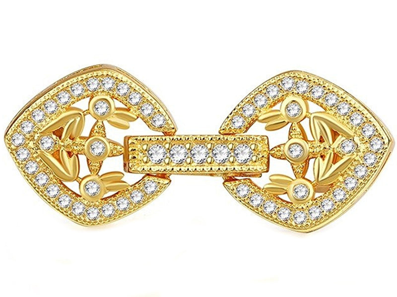 Triple Yellow Gold Plated Ornate Fold Over Clasp with Cubic Zirconia