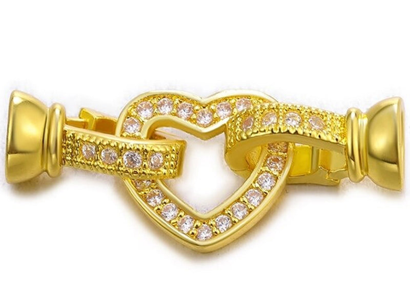 Heart Shaped Clasp Triple Yellow Gold Plated with Cubic Zirconia