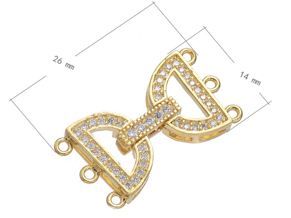 Yellow Gold Plated Three Strand Fold Over Clasp With Cubic Zirconia