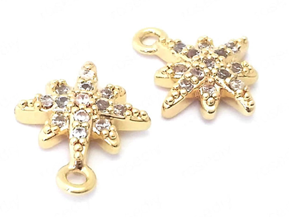 24K Gold Plated Star Charms/Pendants with Cubic Zirconia Top