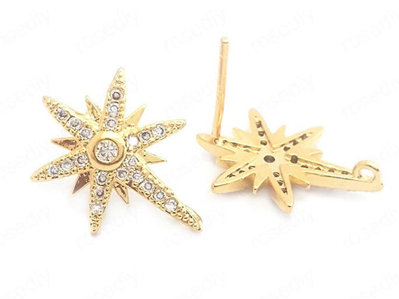 24K Gold Plated Charms | Pendants | Starburst | Cubic Zirconia | 10mm x 14mm