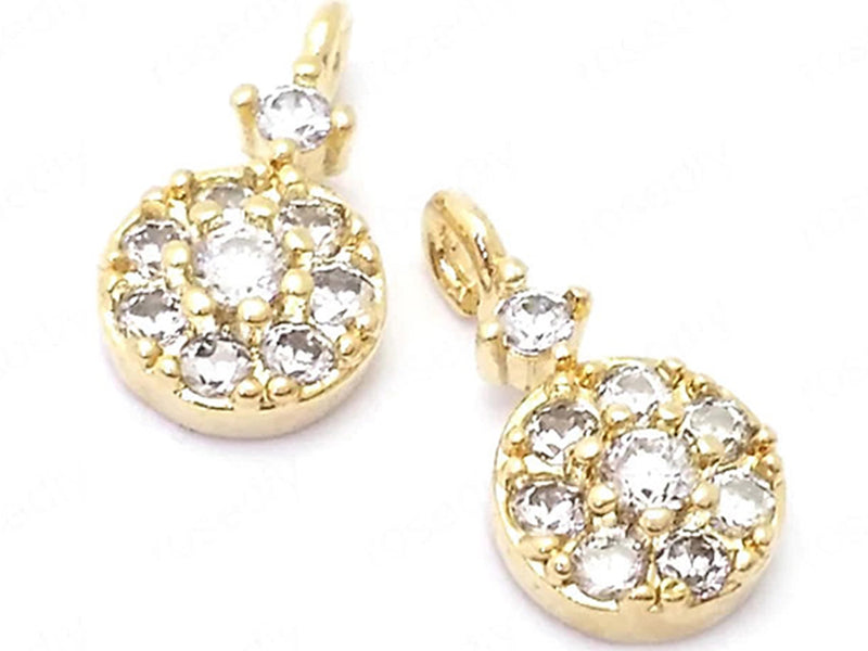 24K Gold Plated Charms | Coin Shaped Drop | Cubic Zirconia | 6mm x 11mm