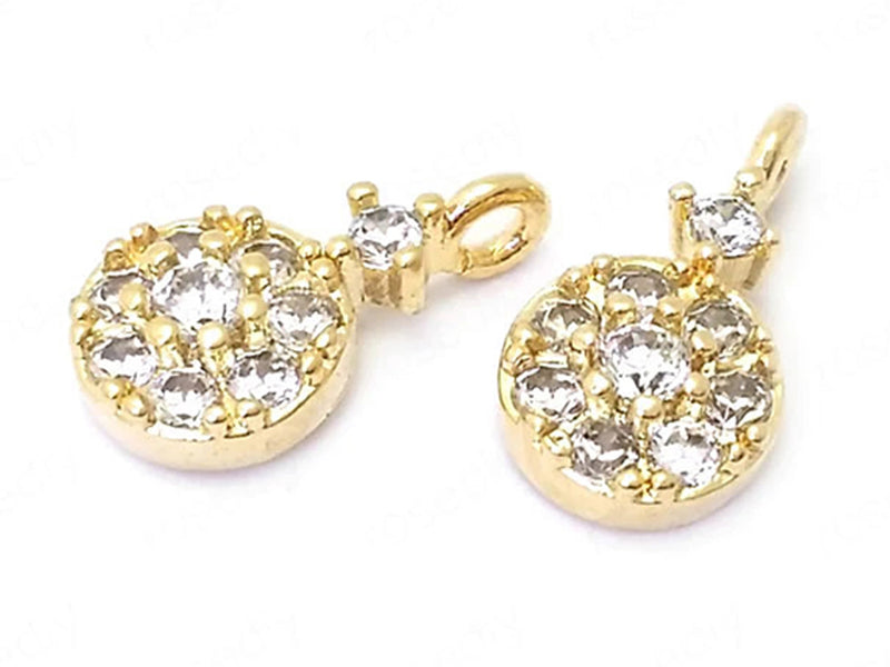 24K Gold Plated Charms | Coin Shaped Drop | Cubic Zirconia | 6mm x 11mm