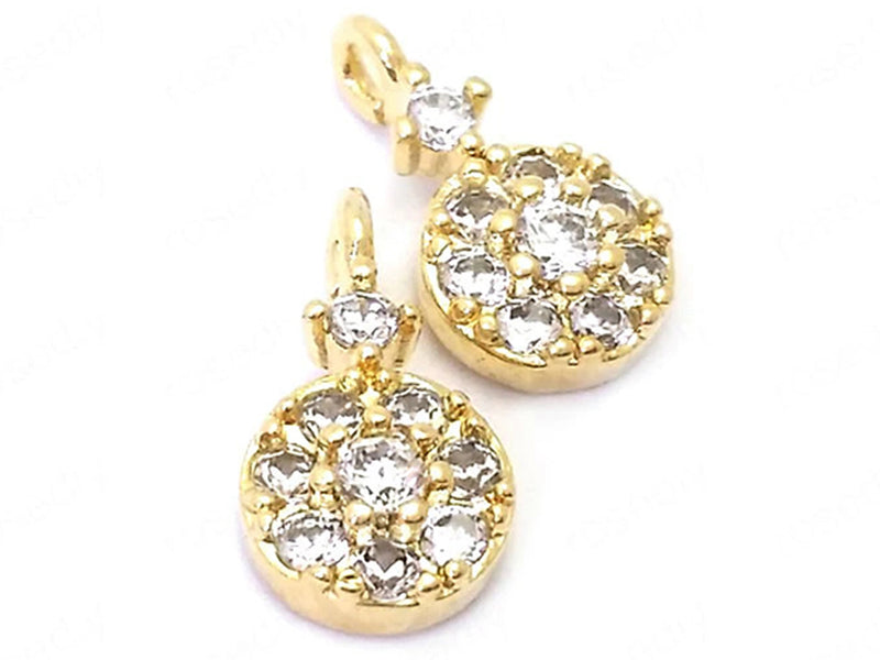 24K Gold Plated Charms | Coin Shaped Drop | Cubic Zirconia | 6mm x 11mm