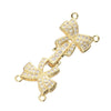 Triple Gold Plated Bow Shaped Folder Over Clasp with Cubic Zirconia 