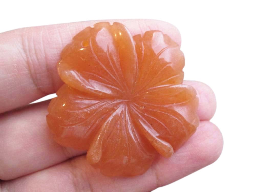 Orange Aventurine Carved Flower Pendant