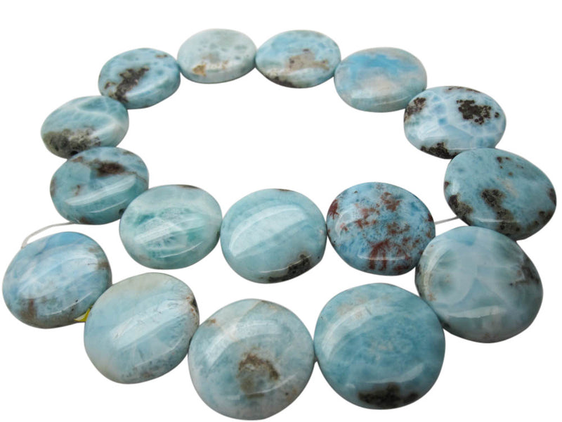 Larimar Stone Beads | Smooth Coin Shape | 24mm